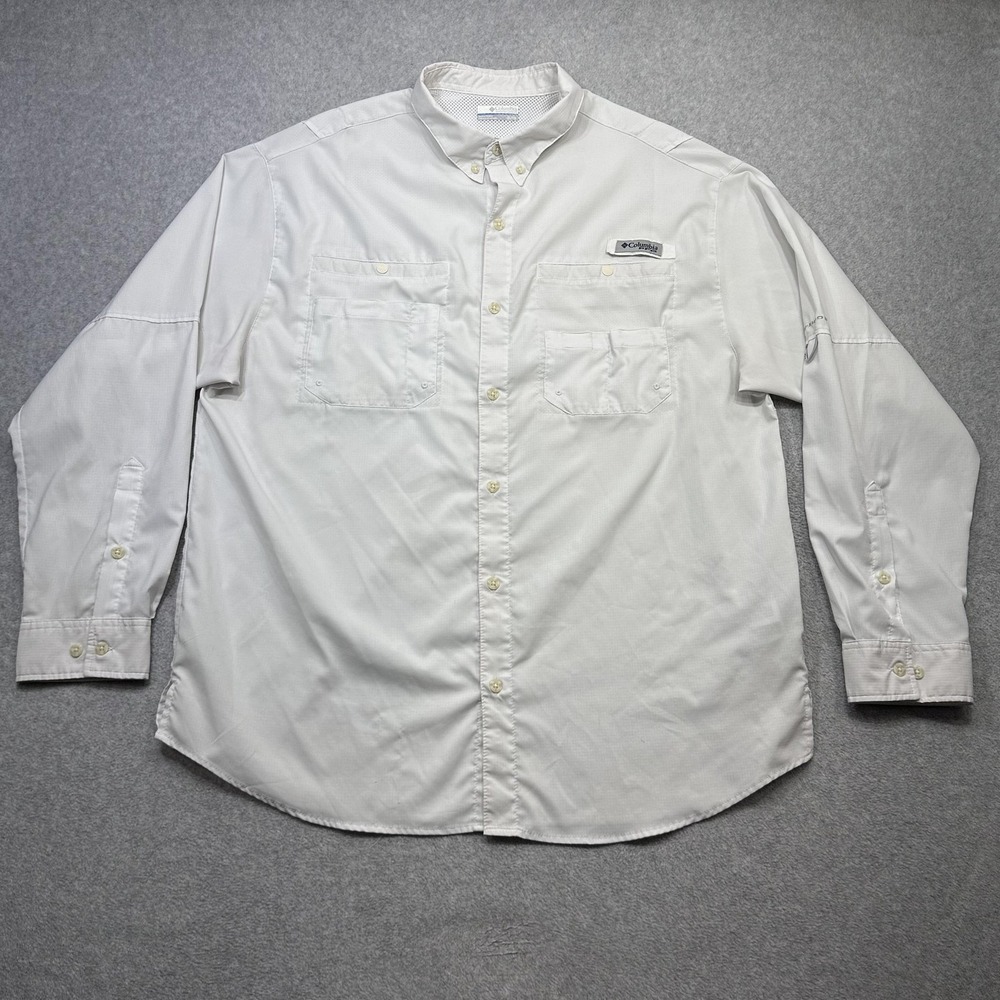 Columbia PFG Tamiami II Shirt Men XL White Long Sleeve Button Fishing Vented